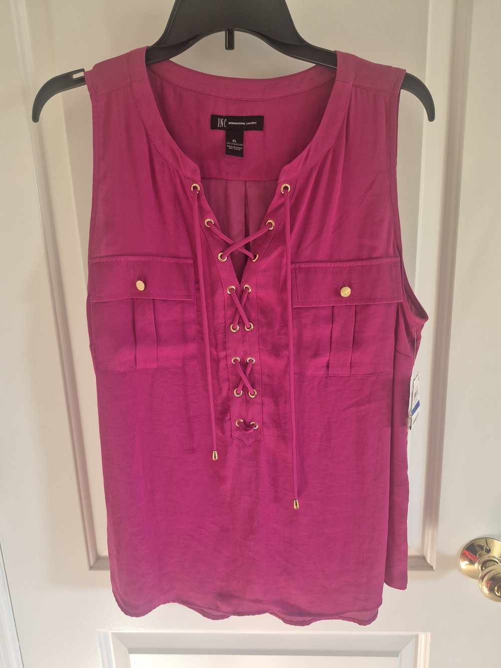 INC International Concepts Lace-Up Sleeveless Tank Top - Magenta